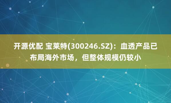 开源优配 宝莱特(300246.SZ)：血透产品已布局海外市场，但整体规模仍较小